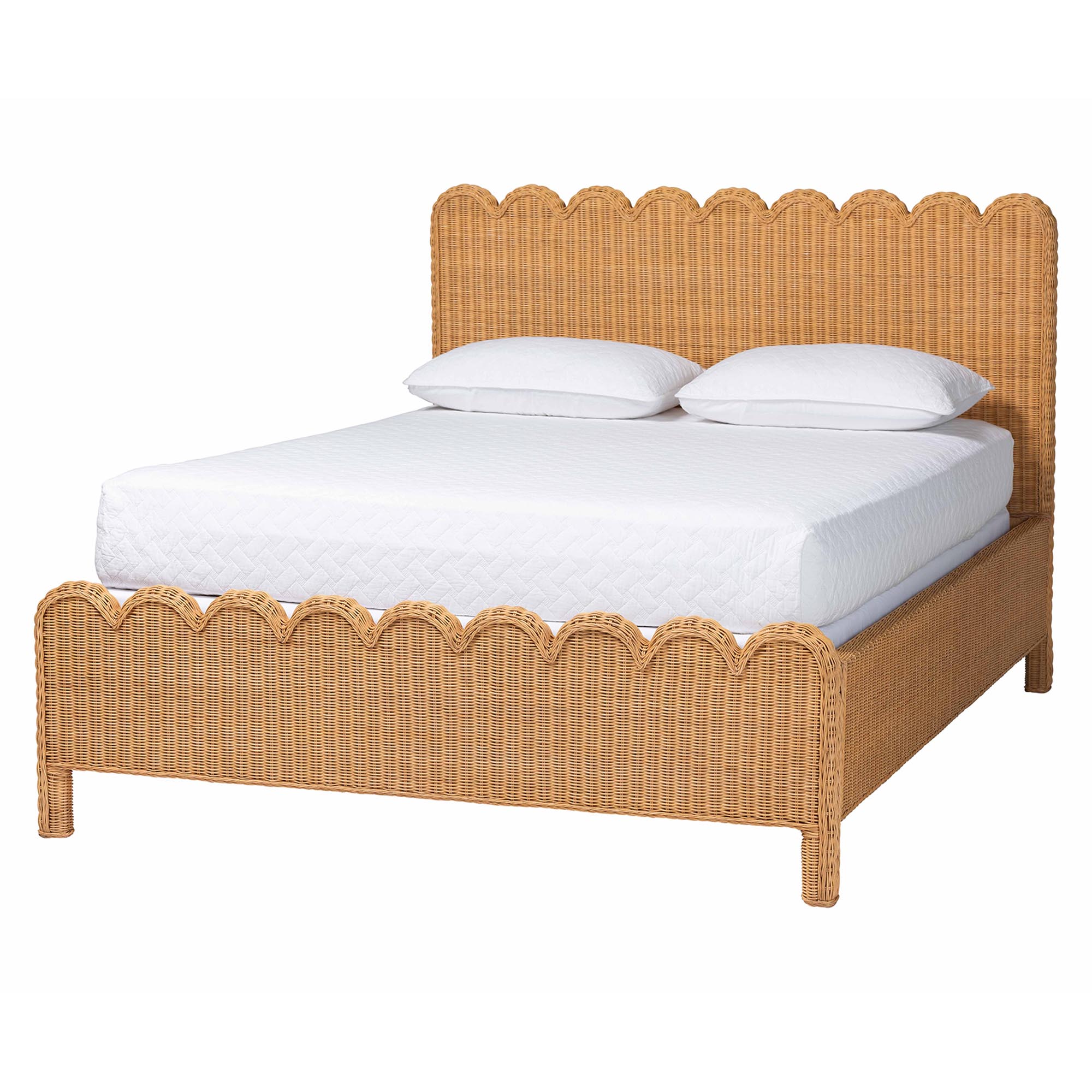 bali & pari Maritza Scalloped Natural Rattan Bed Frame - Handwoven Wicker Headboard and Footboard with Decorative Edge Detail, Boho Coastal Style for Bedroom, King Affordable modern furniture in Chicago, classic bedroom furniture, modern king size, cheap king size